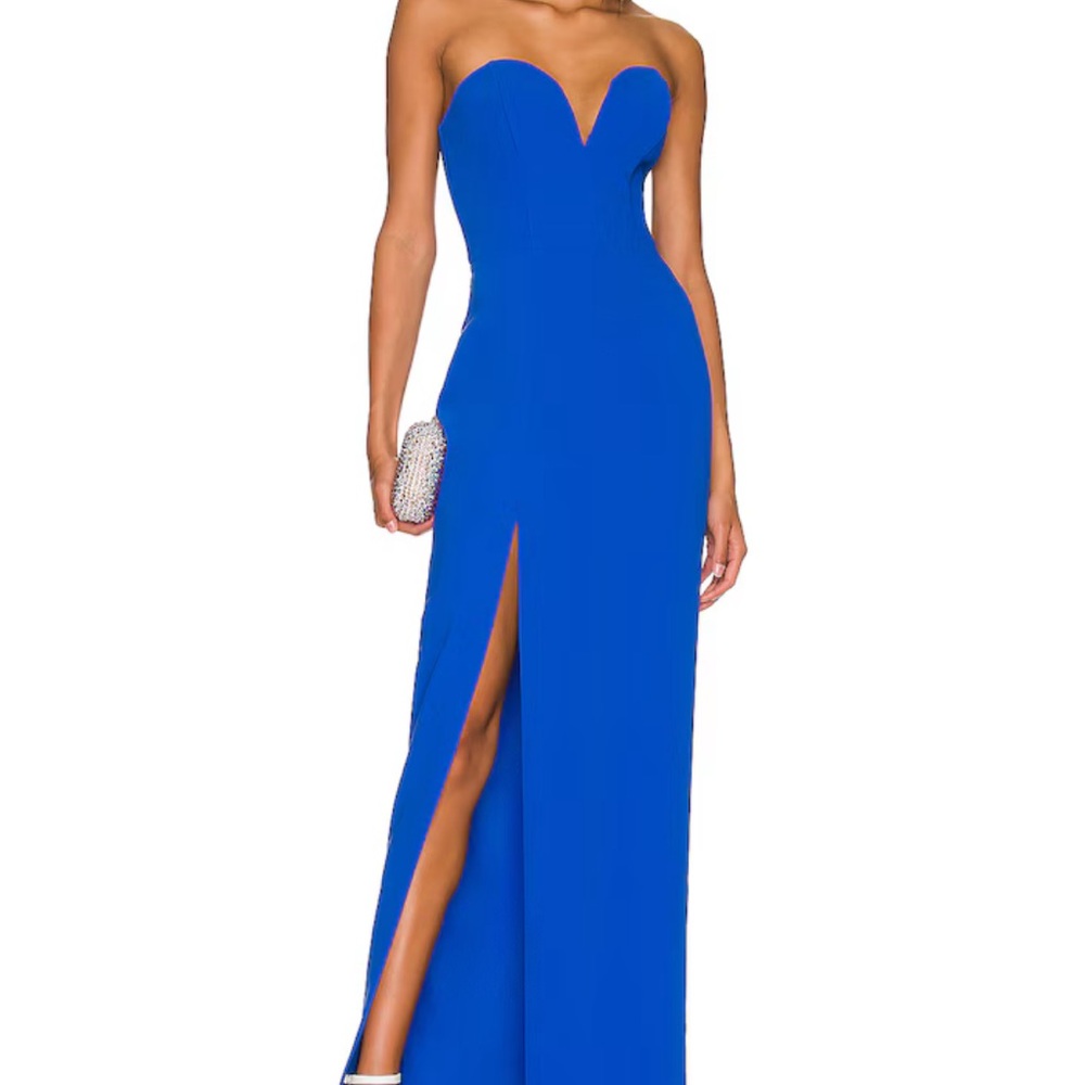 REVOLVE Strapless Cobalt Blue Sweetheart Gown with Thigh Slit